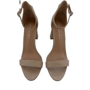 Madden Girl Beela Ankle Strap Nude Chunky Block Heels Sandals Sz 10 Neutral Tan
